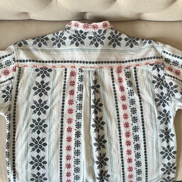 Vintage Woven Boho Stripe Pattern Button Up Collar Shirt Top Granola Grandmacore - Picture 6 of 16